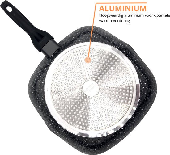 Grillpan Ø 24cm Inductie Anti-Aanbak Alle Warmtebronnen PTFE en PFAS vrij