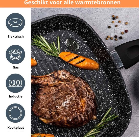 Grillpan Ø 24cm Inductie Anti-Aanbak Alle Warmtebronnen PTFE en PFAS vrij