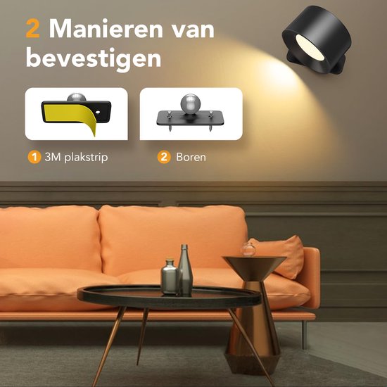 Wandlamp - Oplaadbaar - Dimbaar - Met Afstandsbediening