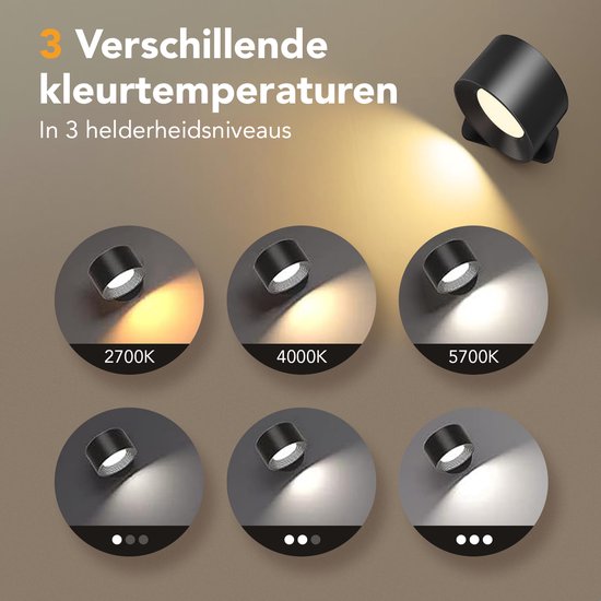 Wandlamp - Oplaadbaar - Dimbaar - Met Afstandsbediening