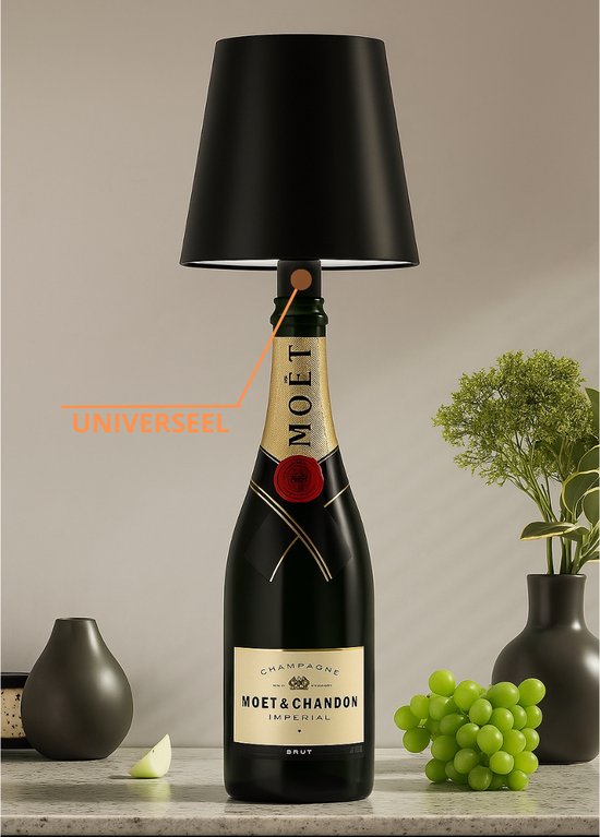 2 Stuks - Oplaadbare Flessenlamp - Dimbare Tafellamp - Aluminium - Waterdicht - Zwart - Dutch Standard