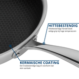 Poêle wok 28 cm - Acier inoxydable antiadhésif - Sans PFAS - Céramique - Diamant 