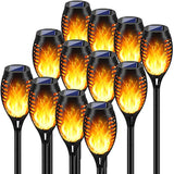 Solar Tuinfakkels zwart 12 stuks 50 cm vlam-effekt tuin en padverlichting buitenverlichting op zonneenergie IP65