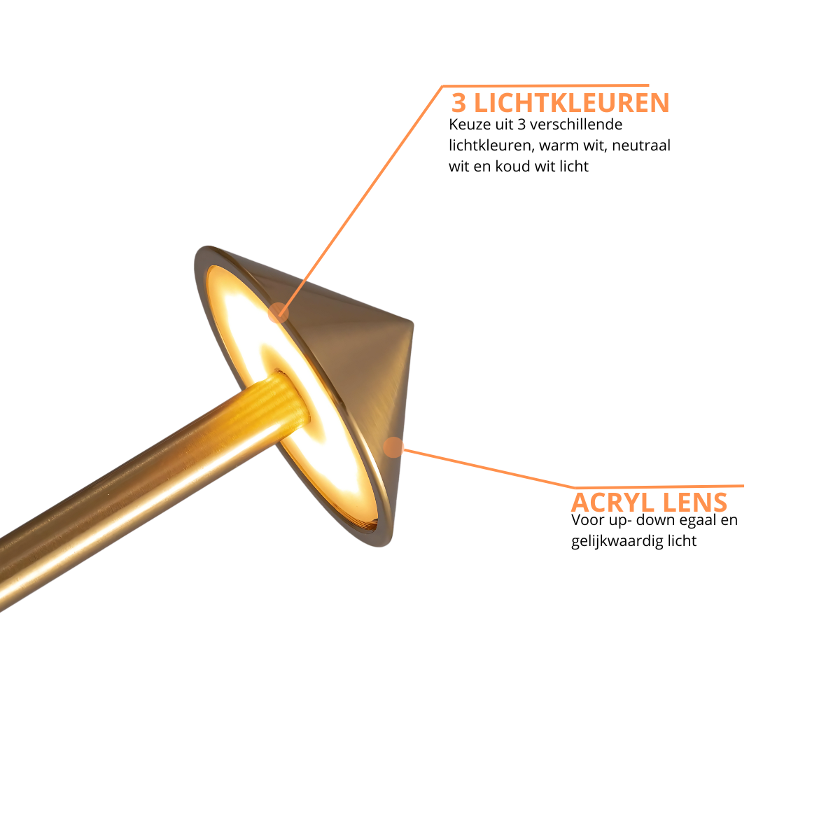 2 Stuks - Oplaadbare Tafellamp - Dimbaar - Waterdicht - 29CM - Goud - Dutch Standard