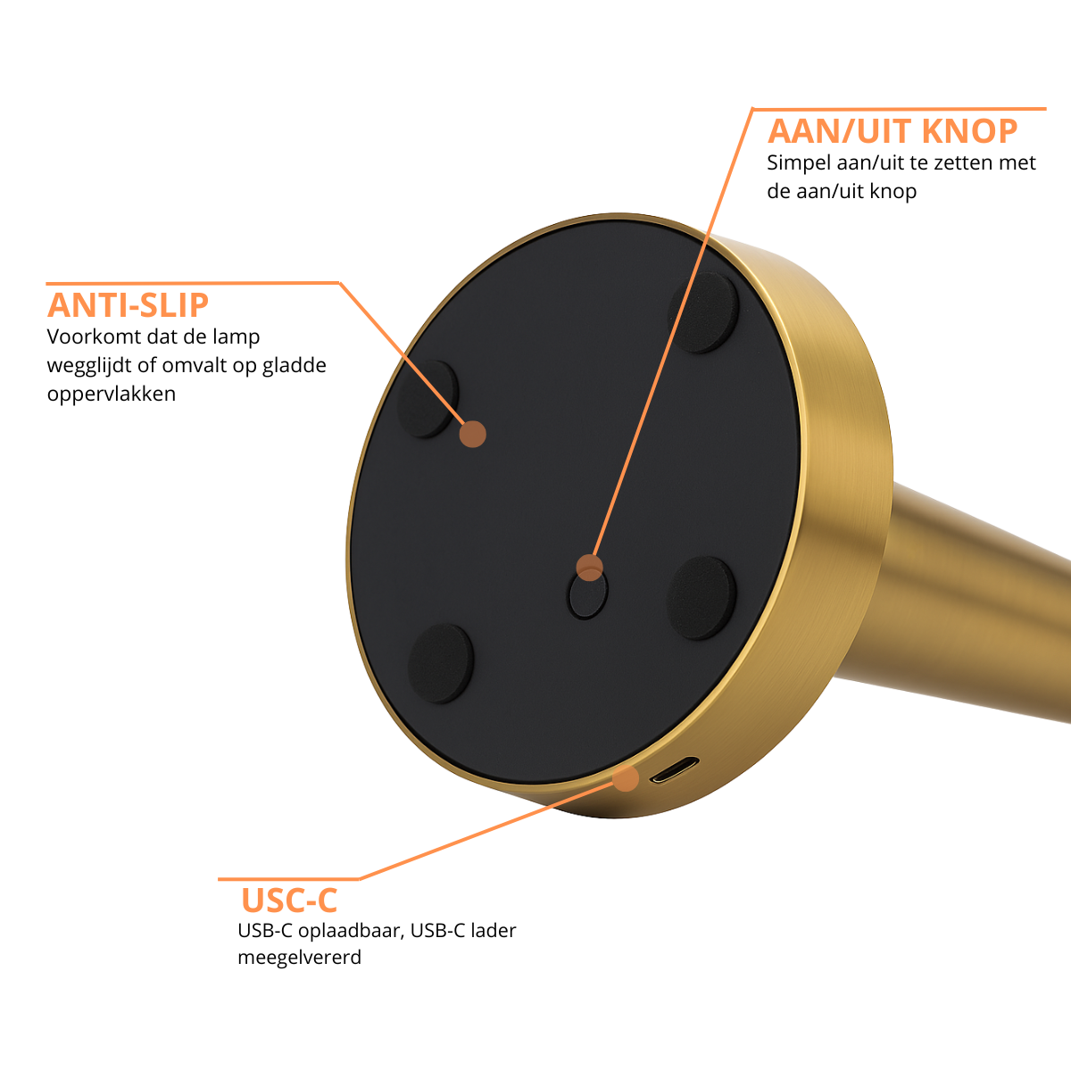 2 Stuks - Oplaadbare Tafellamp - Dimbaar - Waterdicht - 21CM - Goud - Dutch Standard