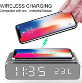 Digitale wekker Met Draadloze Oplader Qi charger Datum en tijd Zwart