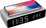 Digitale wekker Met Draadloze Oplader Qi charger Datum en tijd Zilver