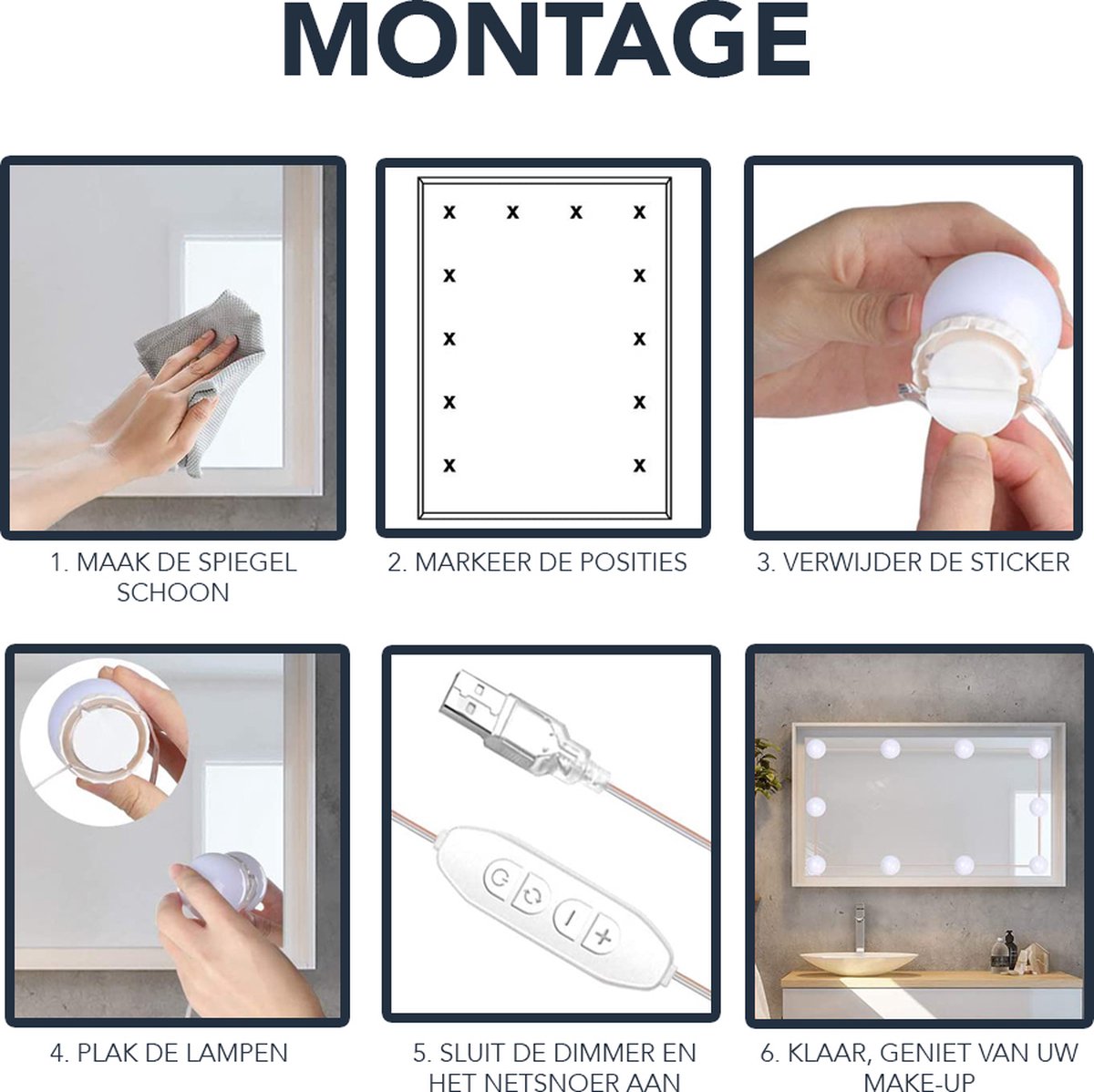 Premium Hollywood lampen - Badkamer spiegel verlichting - 10 Bollen