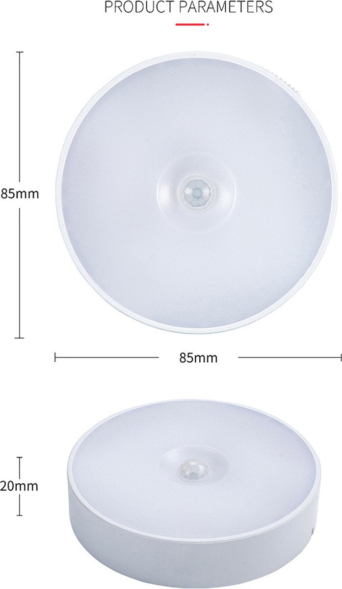 3 Stuks Led verlichting met bewegingssensor Ø8,5 CM Wit Kastverlichting Op batterijen Trapverlichting Keukenverlichting