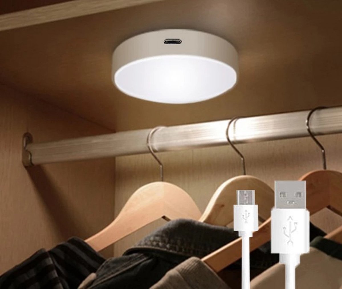Led verlichting met bewegingssensor Ø8,5 CM Wit Kastverlichting Oplaadbaar Trapverlichting Keukenverlichting