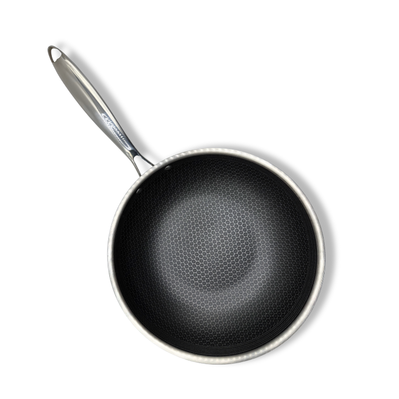 Poêle wok 28 cm - Acier inoxydable antiadhésif - Sans PFAS - Céramique - Diamant 