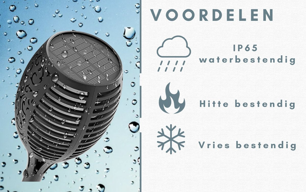 Solar Tuinfakkels zwart 50 cm vlam-effekt tuin en padverlichting buitenverlichting op zonneenergie IP65