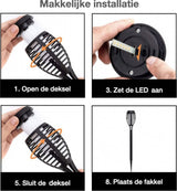 Solar Tuinfakkels zwart 6 stuks 50 cm vlam-effekt tuin en padverlichting buitenverlichting op zonneenergie IP65