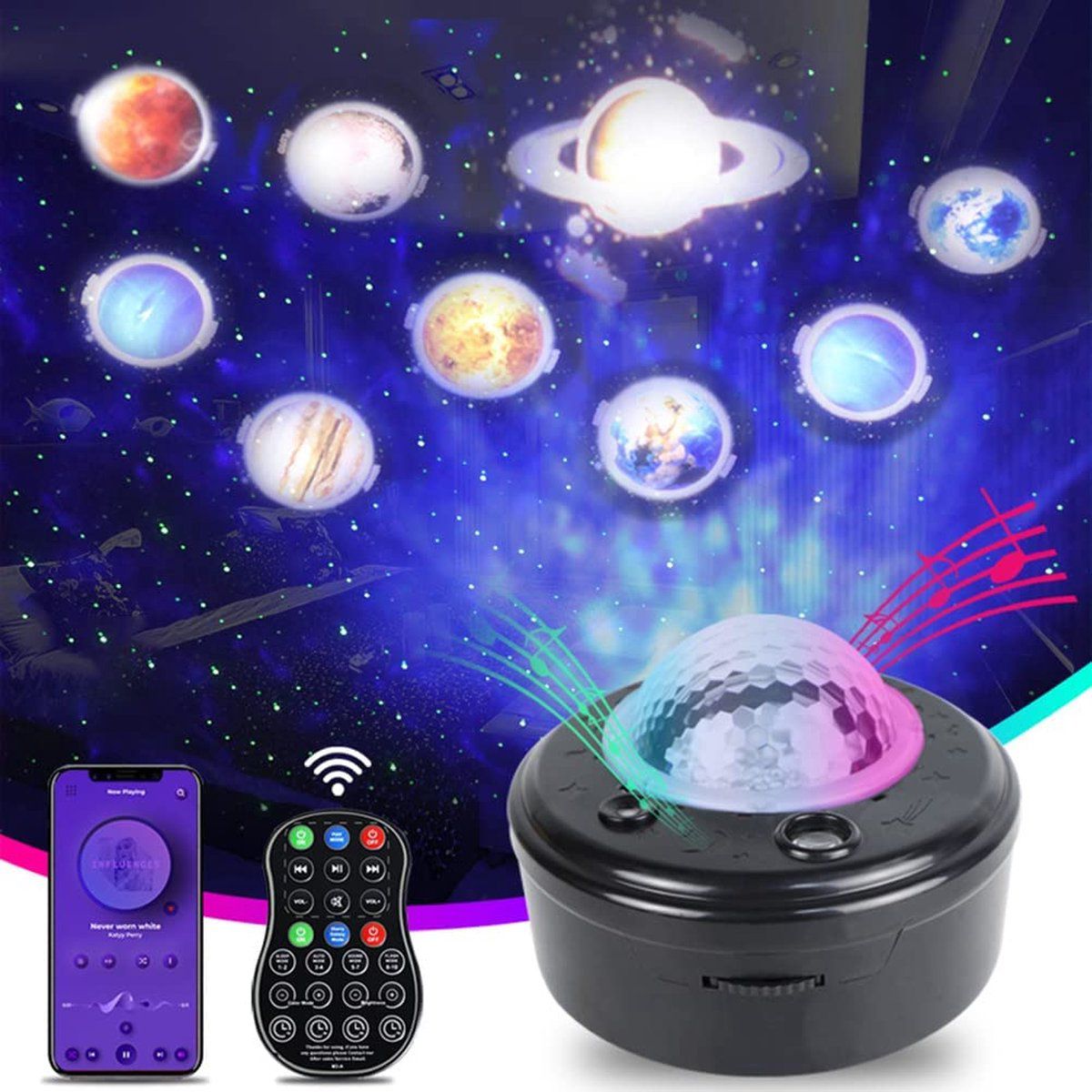 Sterren projector lamp LED 14-modus Roterend nachtlampje voor kinderen Galaxy-plafondprojector met Bluetooth
