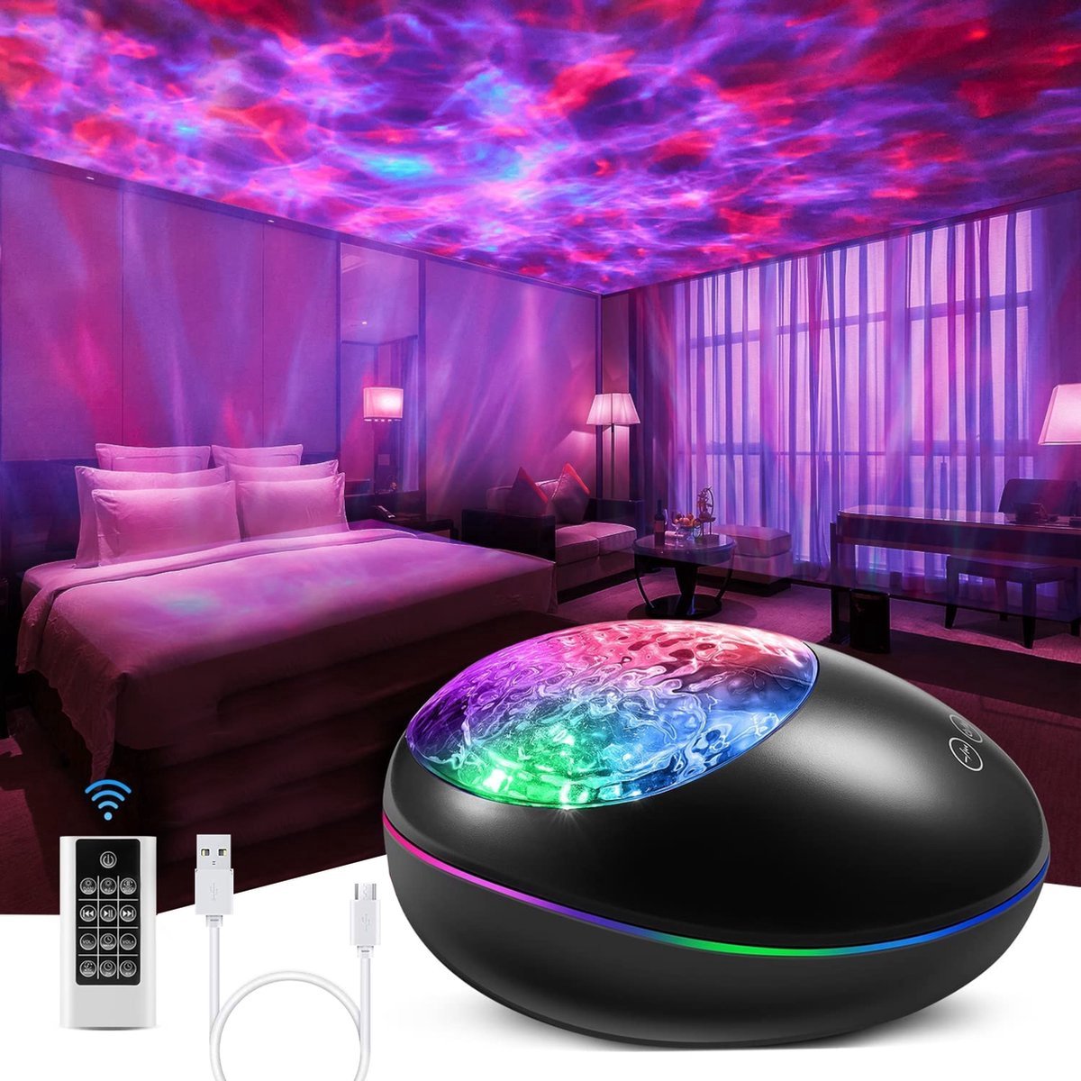 LuckyStone Sterren Projector Galaxy projector Nachtlamp Muziek box bluetooth Zwart