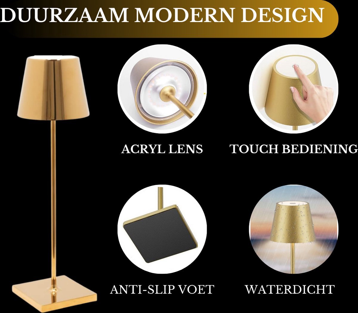 Oplaadbare Tafellamp Goud Waterdicht Bureaulamp Dimbaar 38CM (6 stuks)