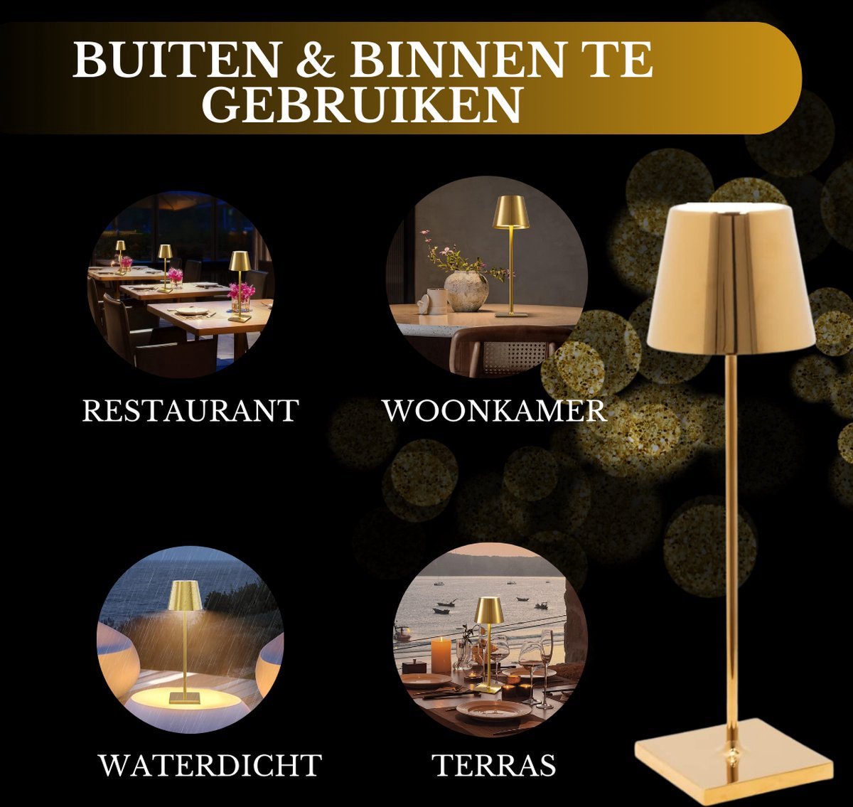 Oplaadbare Tafellamp Goud Waterdicht Bureaulamp Dimbaar 38CM (6 stuks)
