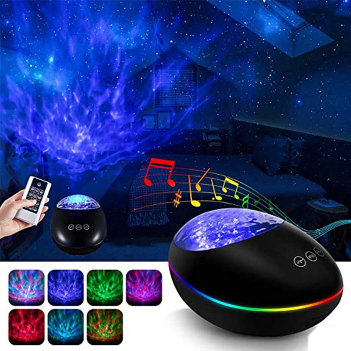 LuckyStone Sterren Projector Galaxy projector Nachtlamp Muziek box bluetooth Zwart